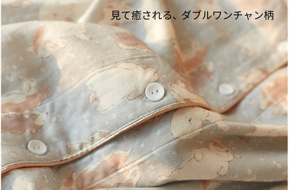 【FIORA】竹布 TAKEFU ダブルわんチャン柄  長袖 長ズボン パジャマ ルームウェア レディース