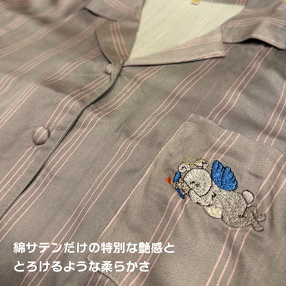 綿サテン　【日本製】ピンクストライプ　2025新作　長袖 長ズボン パジャマ ルームウェア