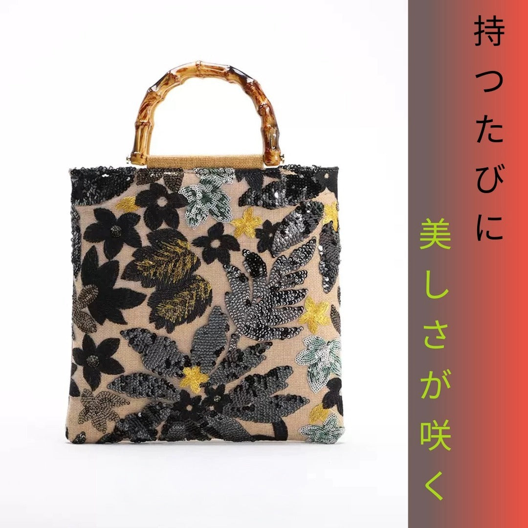【FIORA】スパンコール刺繍ハンドバッグ・トートバッグ　4色展開