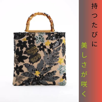 【FIORA】スパンコール刺繍ハンドバッグ・トートバッグ　4色展開