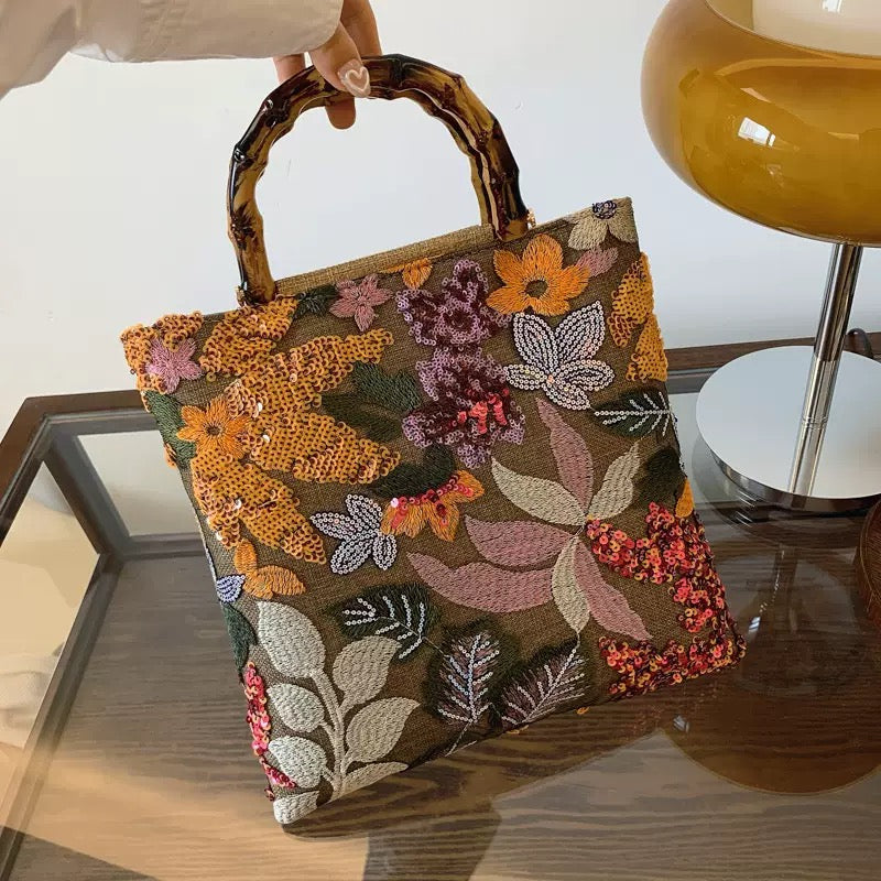 【FIORA】スパンコール刺繍ハンドバッグ・トートバッグ　4色展開