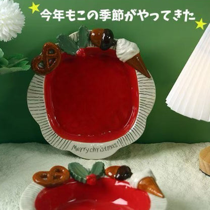 激可愛い クッキー柄 クリスマスカラー さら 皿 お皿 ソフトクリーム 可愛い かわいい プレゼント プレゼント用 ギフト 陶器  直径 22.3cm 大きめ 小さめ 大皿 中皿 小皿 限定  ホームパーティー  おしゃれ お洒落 オシャレ 上級者 お祝い 女性　子供 子ども 子供用 食器 器