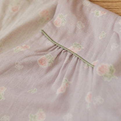 WダブルガーゼW【日本製】2025新作  フェミニンローズ　2色   長袖　長ズボン  V開き　襟なし パジャマ ルームウェア