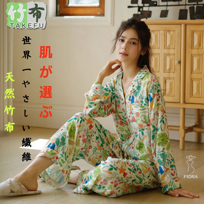竹布🎋TAKEFU  【日本製】　　ハリネズミ＆うさぎ柄  長袖 長ズボン パジャマ ルームウェア