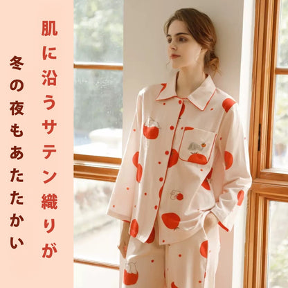 綿サテン　【日本製】トマト＆ぞうさん　2025新作　長袖 　長ズボン パジャマ ルームウェア