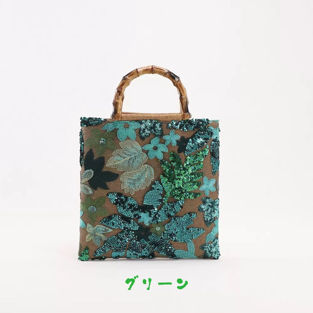 【FIORA】スパンコール刺繍ハンドバッグ・トートバッグ　4色展開