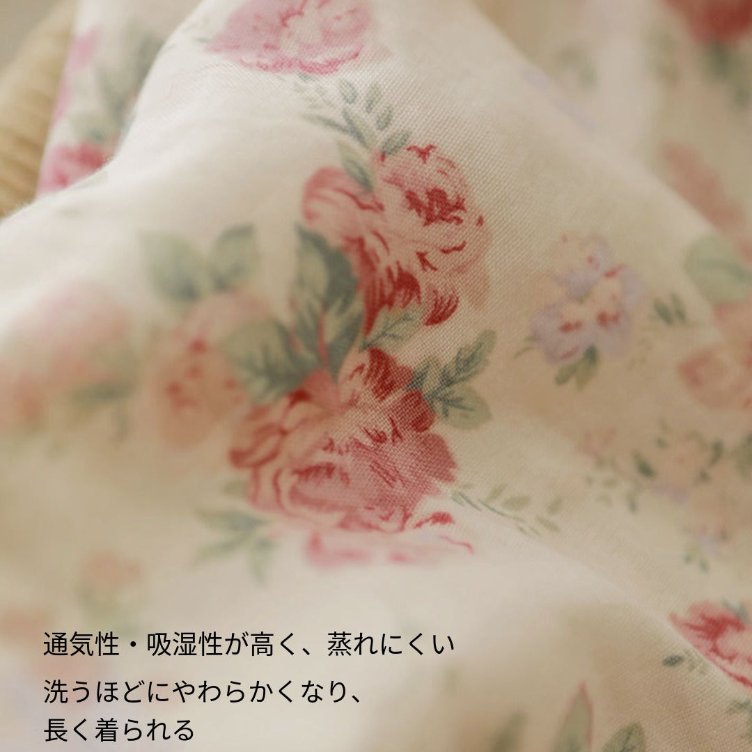 WダブルガーゼW【日本製】2026元旦新作　牡丹花柄　長袖　長ズボン  パジャマ ルームウェア
