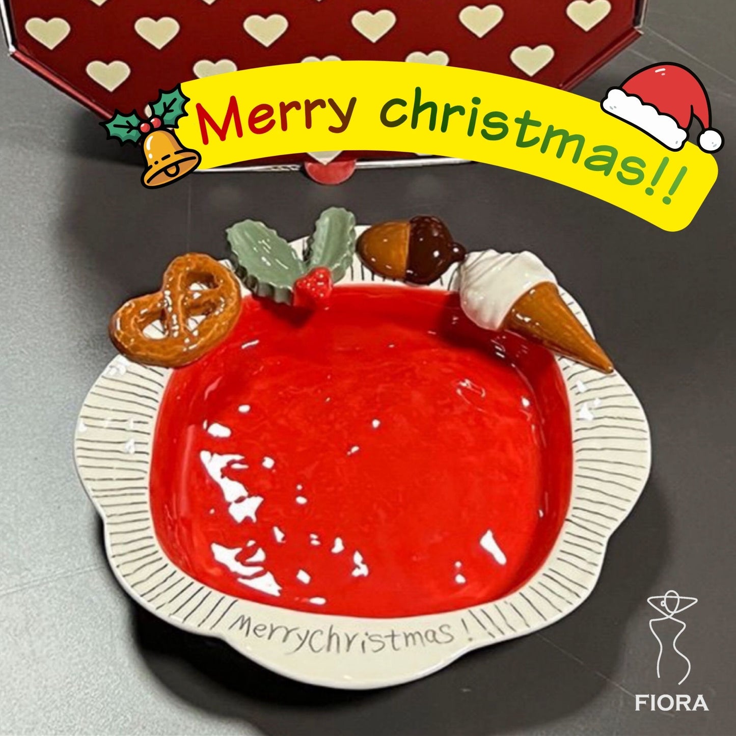 激可愛い クッキー柄 クリスマスカラー さら 皿 お皿 ソフトクリーム 可愛い かわいい プレゼント プレゼント用 ギフト 陶器  直径 22.3cm 大きめ 小さめ 大皿 中皿 小皿 限定  ホームパーティー  おしゃれ お洒落 オシャレ 上級者 お祝い 女性　子供 子ども 子供用 食器 器