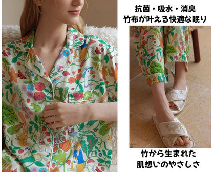 【FIORA】竹布 TAKEFU ハリネズミ 半袖  長ズボン パジャマ ルームウェア レディース