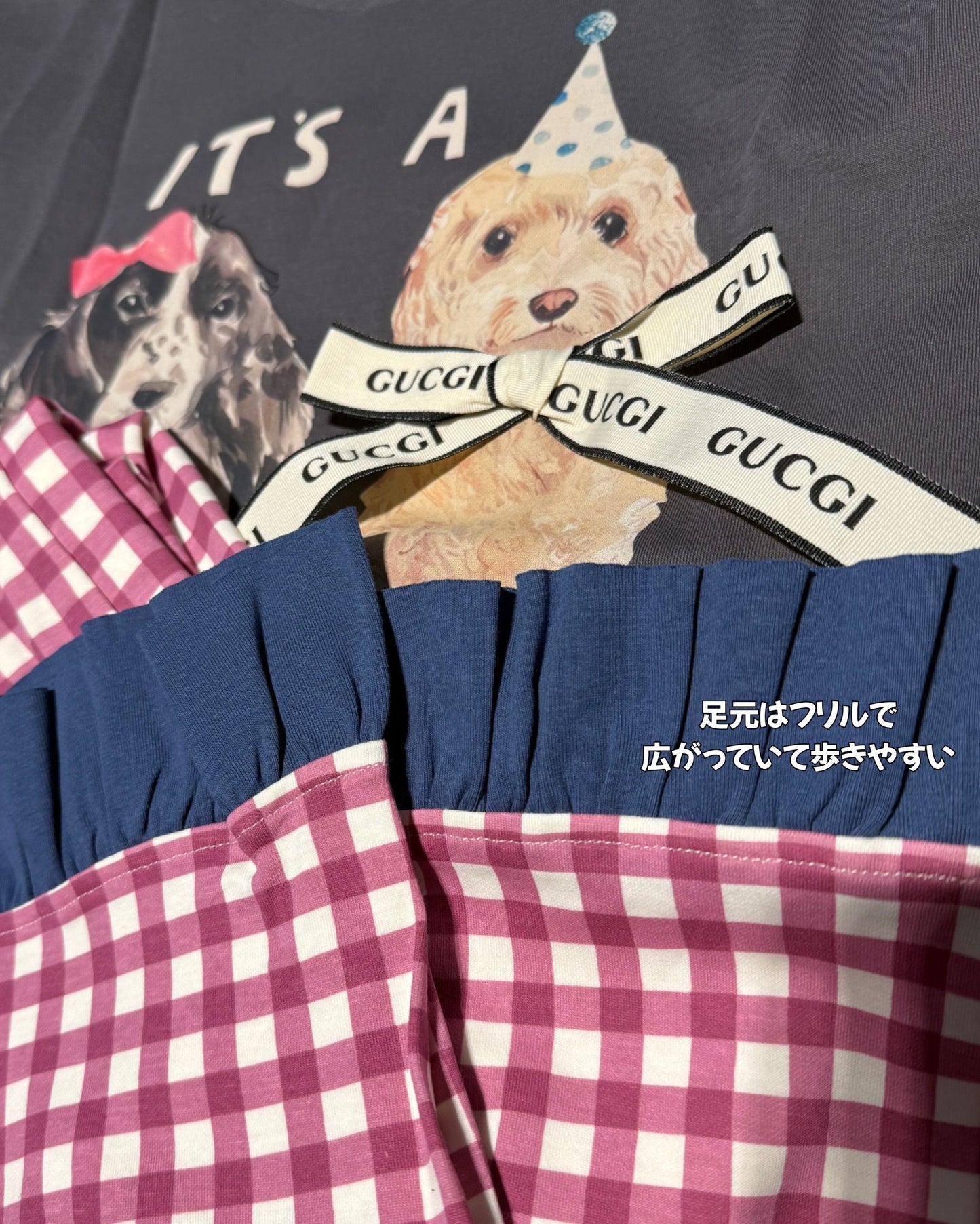 2025 New Arrival Cotton Dog Pattern with Ribbon and Ruffles at the Feet Stylish