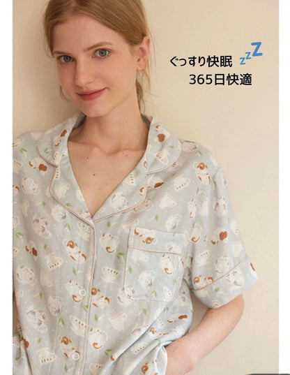 竹布🎋TAKEFU 【日本製】　　ティーカップ柄  半袖 長ズボン　パジャマ 　ルームウェア