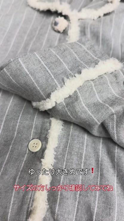 2025Winter 　全面起毛　両面起毛だから片面よりさらに柔らかく、あたたかい！　綿100％　グレー　ストライプ　日本製
