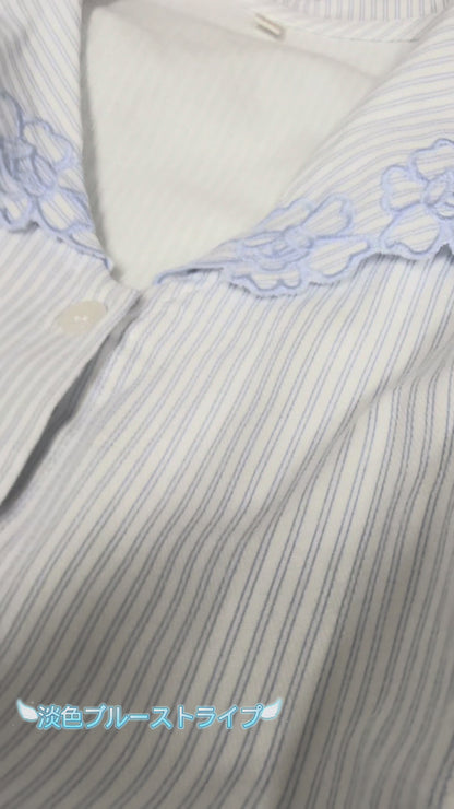 2025Winter 【日本製】全面起毛　パステル ストライプ柄 襟元花柄刺繍　袖口　全面起毛だから片面よりさらに柔らかく、あたたかい！　綿100％